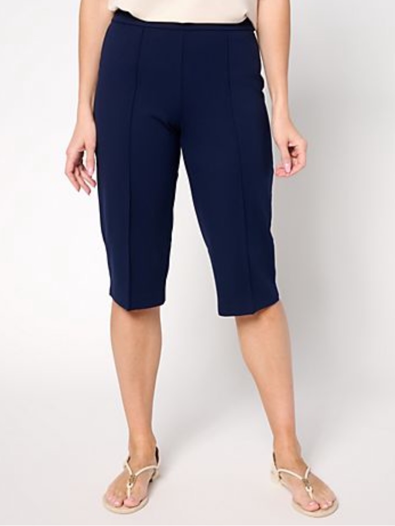 Susan Graver Weekend Ponte Knit Straight Leg Pedal Pushers Navy 1x